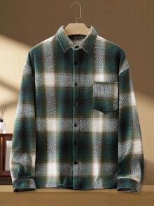 Manfinity NXTstreet 男士休闲长袖格子外套，绿色，Old Money，秋季，冬季 - 綠色 - 查看 1