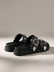 Solecia Dép xăng đan đi biển đế dày đế đinh tán thời trang mùa hè mới cho nữ, thoải mái, tiện dụng, đi chơi ngoài trời - màu đen - Xem 4