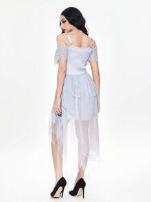 ROMWE Avant Váy xòe ren tuyn mặt dây chuyền nhện Halloween, trang phục cô dâu cosplay - Màu Xám nhạt - Xem 3