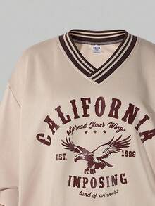 Sparklyn 2 件套青少年女孩休闲时尚运动日常通勤美式棒球风格 Polo 领宽松长袖上衣和舒适工装裤，秋冬 - 卡其色 - 查看 7