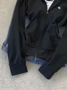 Glimmora 刺绣图案拉链连帽衫修身运动衫夹克女款秋冬款 - 黑色 - 查看 5