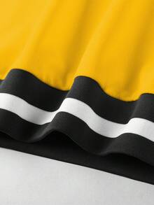 Manfinity Campus Court 男士休闲宽松V领卫衣，秋季长袖上衣 - 黃色 - 查看 3