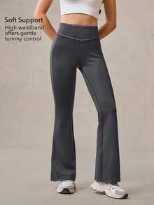 OutZeal Women Soft Modal Stretchy High Waist Flared Sports Pants Daily Casual - Dark Grey - View 2