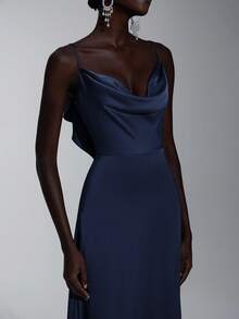 Elitara Elegant & Luxurious Green Ruffle Trim Bridesmaid Dress - Navy Blue - View 6