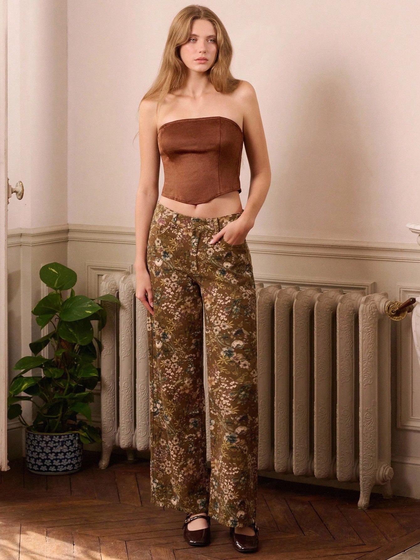 Brown Faux Suede Corset Top With Thin Straps Fall Women Clothes Spring Summer