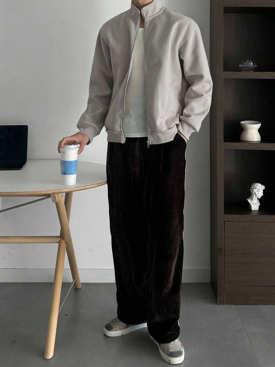 DAZY 男士纯色基本款运动衫、卫衣和夹克（冬季） - 淺灰色 - 查看 1