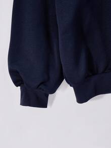 SHEIN Sudadera holgada de punto con cuello en V, hombros caídos y dobladillo acanalado, de unicolor y de felpa, cómoda para otoño/invierno - Azul Marino - Ver 6
