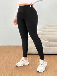 SHEIN EZwear Leggings casual skinny à haute élasticité pour grandes tailles