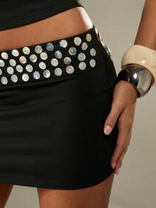 MISSGUIDED Minigonna aderente in vita alta con dettagli di bottoni e borchie metalliche - nero - Visualizzare 5