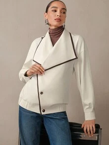 Modelyn Damen Alltagsjacke mit Kontrast-Doppelreiher-Kragen und Kontrast-Silhouette im europäischen Street-Style, Regular Fit