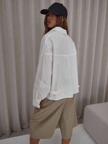 MUSERA 宽松棉质府绸束口下摆灯笼袖衬衫，优雅可爱性感街头风，适合夜间外出派对、春夏假日穿着。 - 白色 - 查看 2