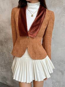 SHEIN Unity Women's Retro Corduroy Collar Jacket, Autumn/Winter - Khaki - View 5