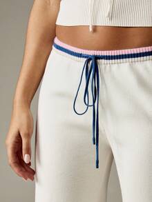 MISSGUIDED 舒适针织阔腿家居裤，配有抽绳腰带，复古条纹饰边，罗纹秋冬休闲裤 - 彩色 - 查看 5