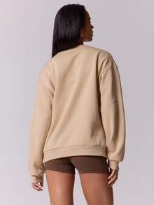 Musera Sport Sport "Padel Club" Graphic Print Oversized Sweatshirt Casual Lounge Active Workout Gym Back To School Winter - Khaki - View 4