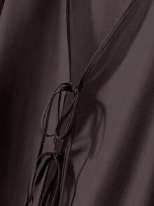 EMERY ROSE 大码纯色简约日常系带长袖上衣和裤子两件套 - 咖啡棕 - 查看 5