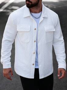 Manfinity Homme 男士秋季单排扣实用口袋纹理休闲夹克 - 白色 - 查看 5