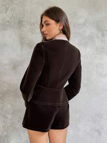 Lunelith SHEIN Lunessa Autumn Velvet Fitted Blazer & Shorts Suit Set