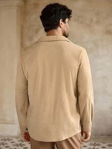 Manfinity VCAY Men's Casual Embroidered Long Sleeve Shirt, Suitable For Everyday Wear, Fall - Khaki - View 3