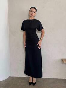 Andrea Bello Women's Linen Blended Solid Color Casual Dress, Summer,Bodycon Dress - Black - View 5