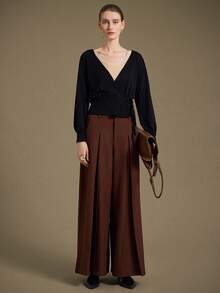 Ontre 2025秋冬新款黑色裹身系带侧蝴蝶结V领长袖针织开衫，现代优雅都市浪漫西部朋克Y2K乡村音乐节复古韩国机场旅行街头婚礼嘉宾生日万圣节商务休闲办公室约会派对外出机场返校秋冬女装 - 黑色 - 查看 4