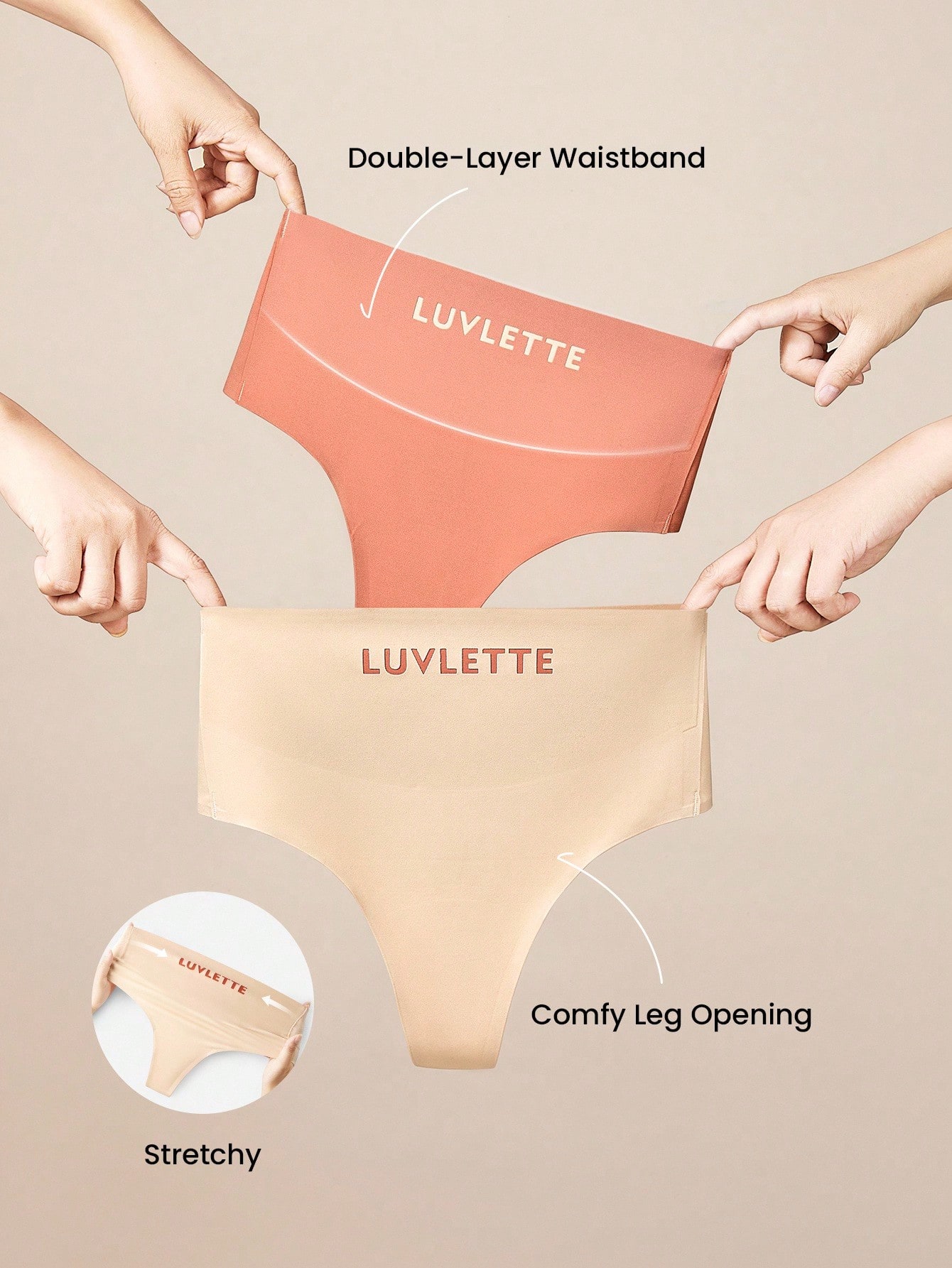 2 pièces Culotte taille haute sans couture avec lettrage