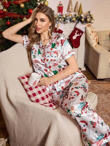 Bộ đồ ngủ tay ngắn in họa tiết Giáng sinh vui nhộn dành cho nữ - trắng - Xem 5