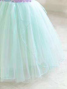 Glamorique Kids 女童公主亮片连衣裙，吊带，短袖，紫色，圣诞节少女连衣裙，新年连衣裙，圣诞儿童礼服，正式舞蹈礼服，舞台表演，优雅服装 - 綠色 - 查看 5