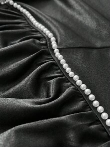 Viva Relle Vestido versátil y de moda con cuello cuadrado, mangas abullonadas con perlas y cintura ceñida en talla grande