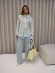 MUSERA Neck Tie Detail Button Down Cinch Tie Waist Stripe Shirt Classy Sexy Streetwear   Night Out Elegant . Holidays, Party Spring - Multicolor - View 3