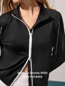 CourtClass Women's Long Sleeve Zipper Front Casual Fitness Versatile Sports Jacket - Multicolor - View 3