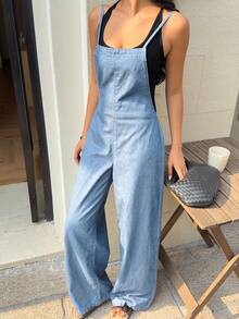 Siren Gaze Women's Casual Loose Long Denim Bib Pants And Jumpsuit, Blue Winter - Light Wash - View 6