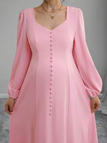 Momance 休闲孕妇长袖纯色长裙 - 西瓜粉 - 查看 3