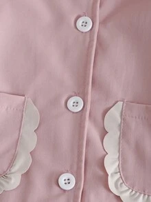 SHEIN 女宝宝可爱双口袋彼得潘领灯笼袖风衣，适合日常穿着