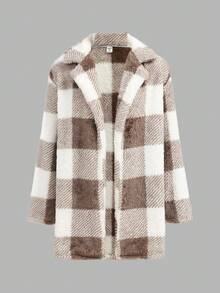 SHEIN Girlism 少女格子仿皮草夹克搭配罗纹针织吊带背心和喇叭裤套装，休闲风格，冬季服装，秋季服装，Y2K 服装