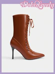 Dola Lovely Fashionable Women's Pointed Toe High Heel Boots, Sexy Pink Shaft Boots, Warm & Fluffy - Brown - View 6