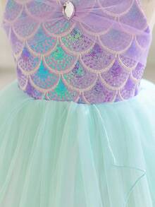 Glamorique Kids 女童公主亮片连衣裙，吊带，短袖，紫色，圣诞节少女连衣裙，新年连衣裙，圣诞儿童礼服，正式舞蹈礼服，舞台表演，优雅服装 - 綠色 - 查看 6