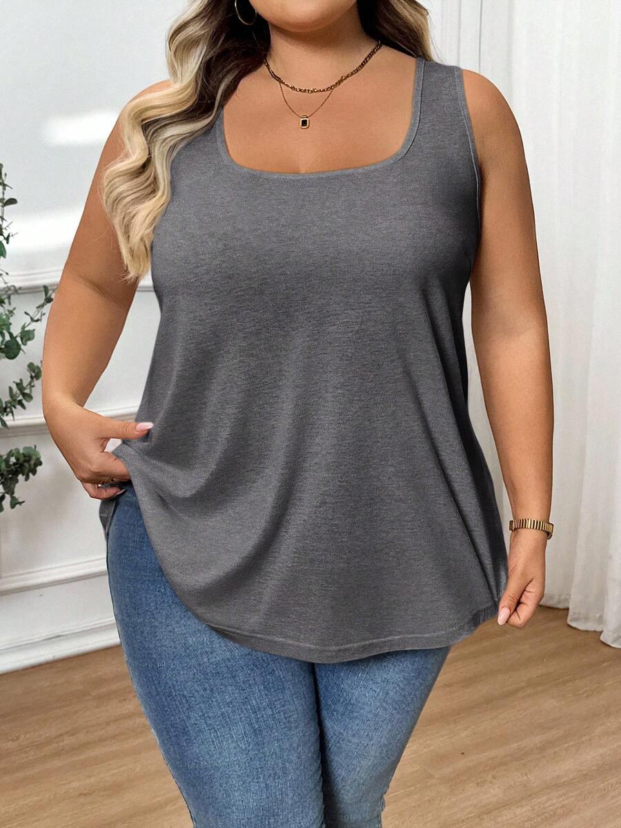 SHEIN CURVE+ Modisches, luftiges und bequemes ärmelloses T-Shirt Tanktop für Damen in Große Größen