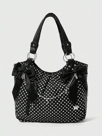 Kawaii Handtasche mit Polka Dot Schleifen Dekor, geeignet für tägliche Fahrten und Reisen