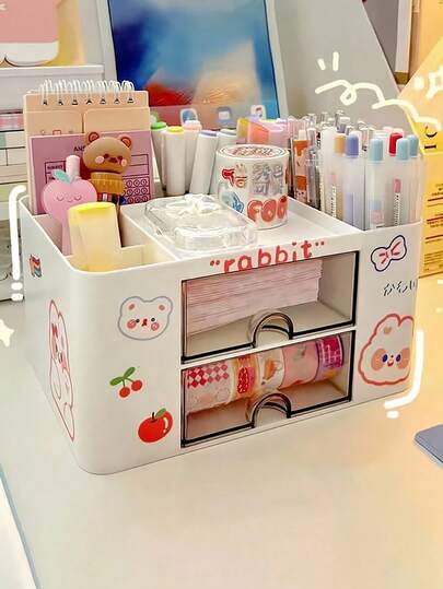1 件化妆品收纳盒，带抽屉的桌面收纳盒，多格大容量化妆品展示盒，化妆刷架，适用于存放口红、珠宝、美甲、护肤品、浴室梳妆台收纳盒、梳妆台装饰、文具盒、返校用品、节日礼物、圣诞礼物