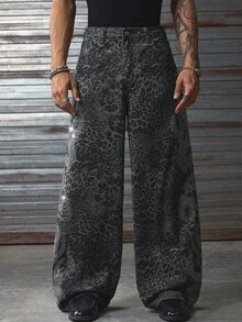 AXEPEAK Pantalones casuales sueltos lavados con adornos de rhinestones para hombres, otoño - Café integral - Ver 4