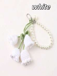 POKOJA LAND 1PC  Lily Of The Valley Keychain 4 Flowers Pearl Chain Crochet Bag Charm Korean Style Ins Aesthetic Cute Handmade Gift Spring Summer Accessory Unique - Multicolor - View 14