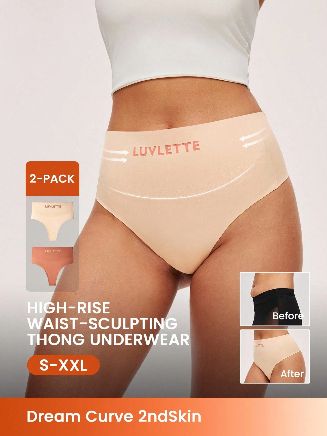 2 pièces Culotte taille haute sans couture avec lettrage