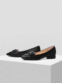 MOTF PREMIUM MUJERES SIMPLES VERSÁTILES DECORACIÓN DE CADENA TACÓN GRUESO PLANOS - Negro - Ver 3