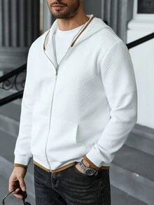 Manfinity CasualCool Men's Textured Fabric Long Sleeve Zip Front Casual Hoodie, Autumn