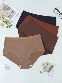 SHEIN 4pcs/Pack Women Plus Size Solid Color Comfortable Panties - Multicolor - View 1