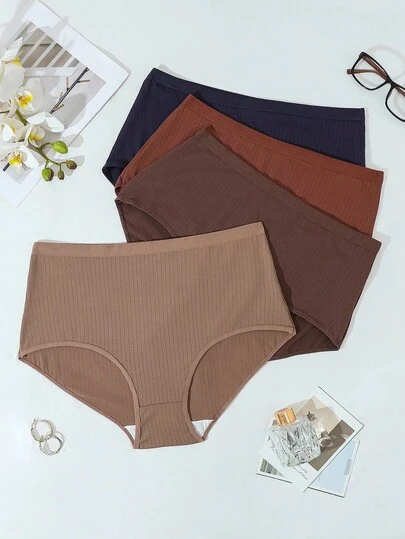 SHEIN 4条装女士加大码纯色舒适内裤