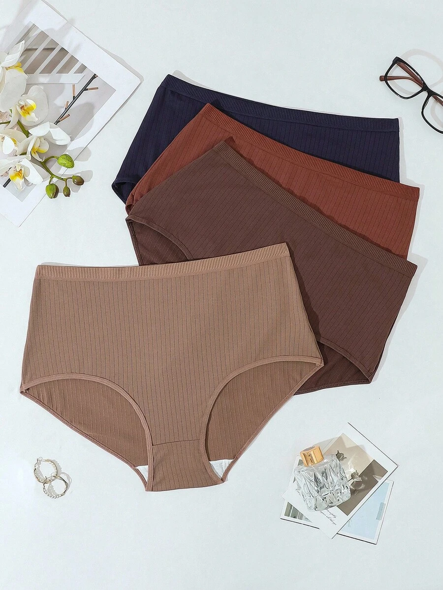SHEIN 4pcs/Pack Women Plus Size Solid Color Comfortable Panties - Multicolor - View 1