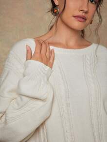 SHEIN VCAY Plus Size Contrast Color Tie-Up Long Sleeve Pullover Sweater Autumn Winter - Beige - View 2