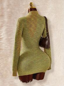 Amplova 秋冬休闲长袖深V领修身女式毛衣裙 - 彩色 - 查看 8