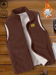 Manfinity Homme 宽松男士字母拼接泰迪熊背心外套，男士棕色保暖内衬背心，秋季款 - 鏽棕色 - 查看 3